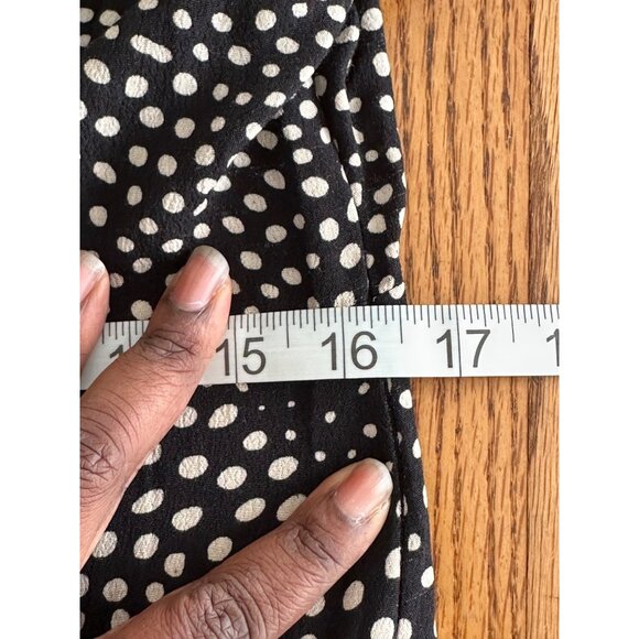 Black & White Polka Dot Long Sleeve Midi Peasant Dress Square Neck Ruched Size L - Picture 13 of 14